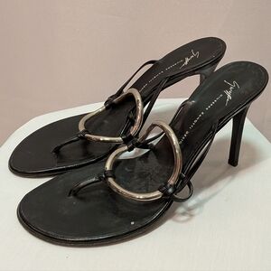 Giuseppe Zanotti Black High-Heel Sliver Ring-Accent Thong Sandals - Women